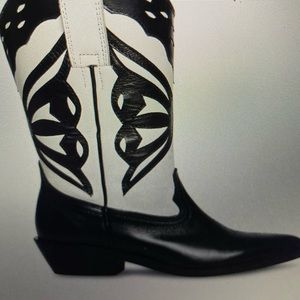 Steve Madden Laredo – M black/white western cowboy stocked block heel boots NIB